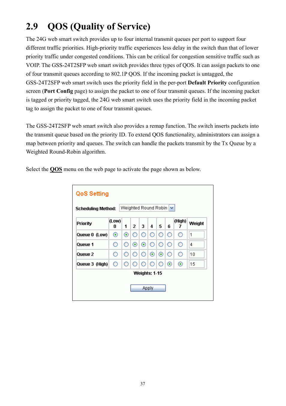 9 qos (quality of service) | Alloy Computer Products GSS-24T2SFP User Manual | Page 37 / 59