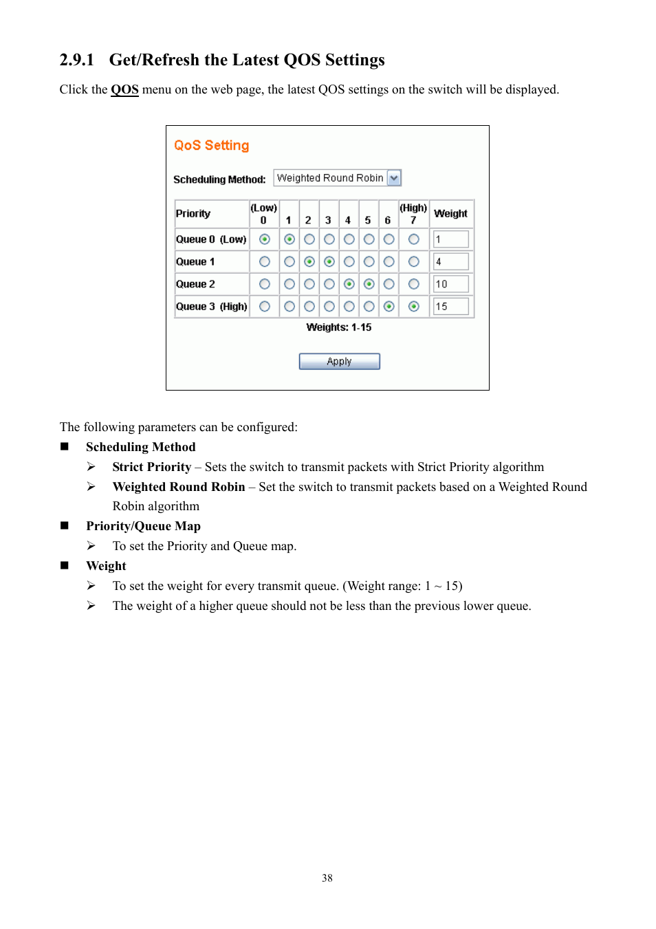 1 get/refresh the latest qos settings | Alloy Computer Products GSS-24T2SFP User Manual | Page 38 / 59