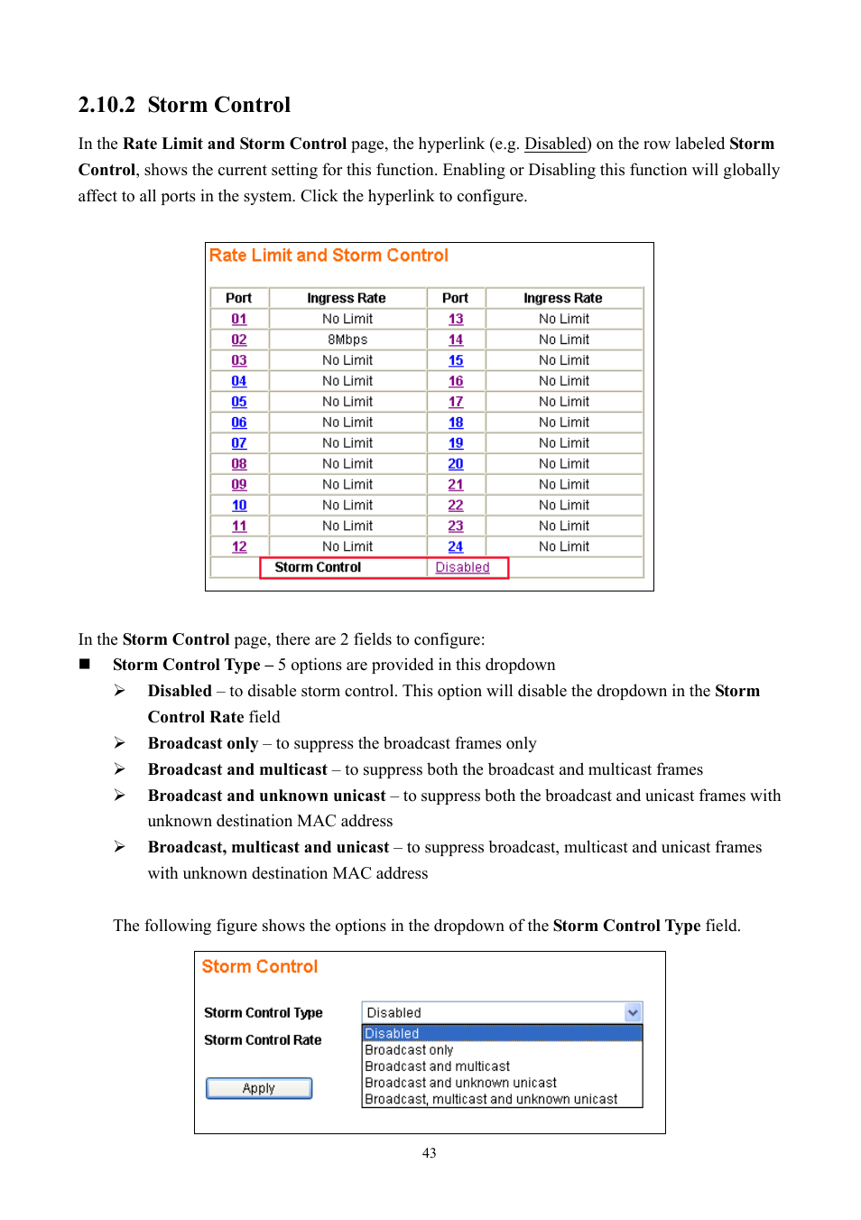 2 storm control | Alloy Computer Products GSS-24T2SFP User Manual | Page 43 / 59