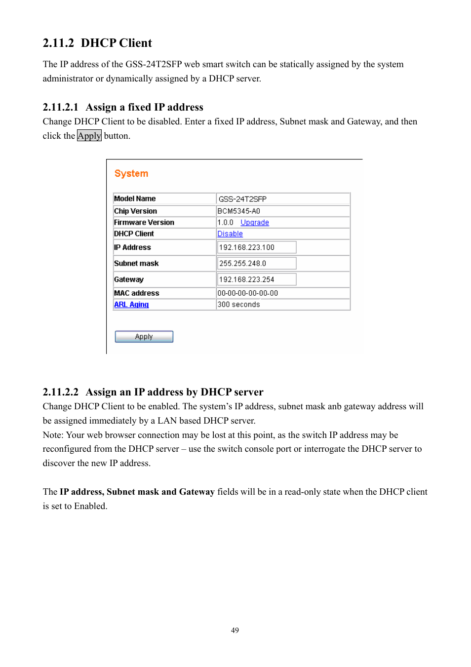 2 dhcp client | Alloy Computer Products GSS-24T2SFP User Manual | Page 49 / 59