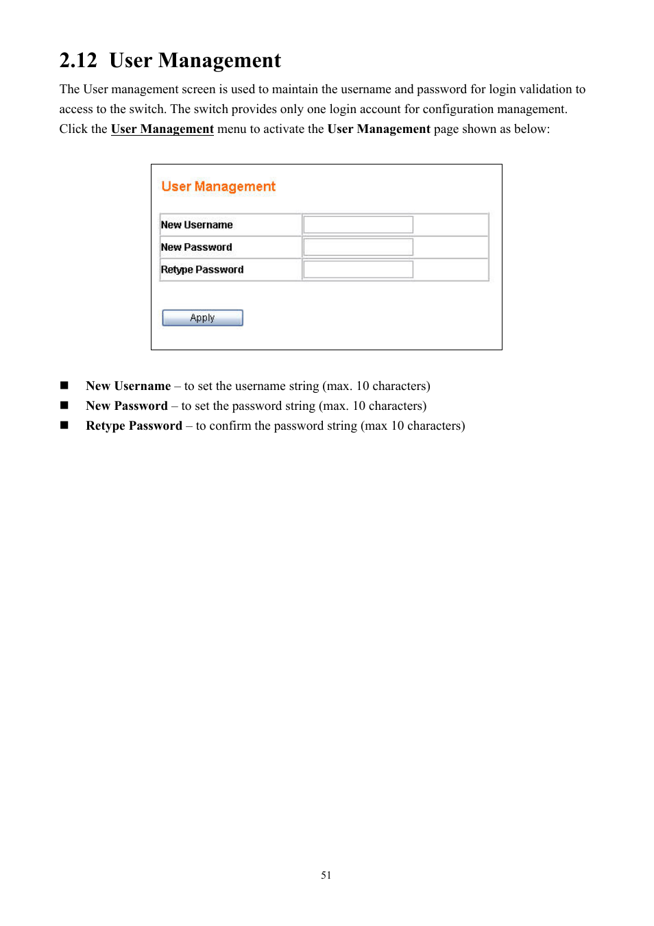 12 user management | Alloy Computer Products GSS-24T2SFP User Manual | Page 51 / 59