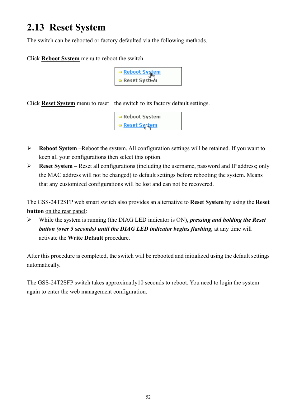 13 reset system | Alloy Computer Products GSS-24T2SFP User Manual | Page 52 / 59