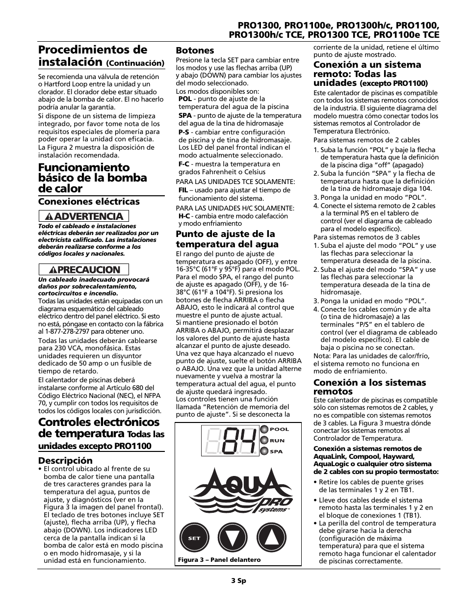 Funcionamiento básico de la bomba de calor, Controles electrónicos de temperatura, Procedimientos de instalación | AquaPRO PRO1300 User Manual | Page 17 / 28