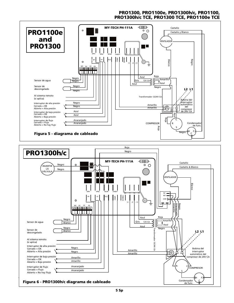 Pro1300h/c, Figura 5 - diagrama de cableado, 5 sp | AquaPRO PRO1300 User Manual | Page 19 / 28