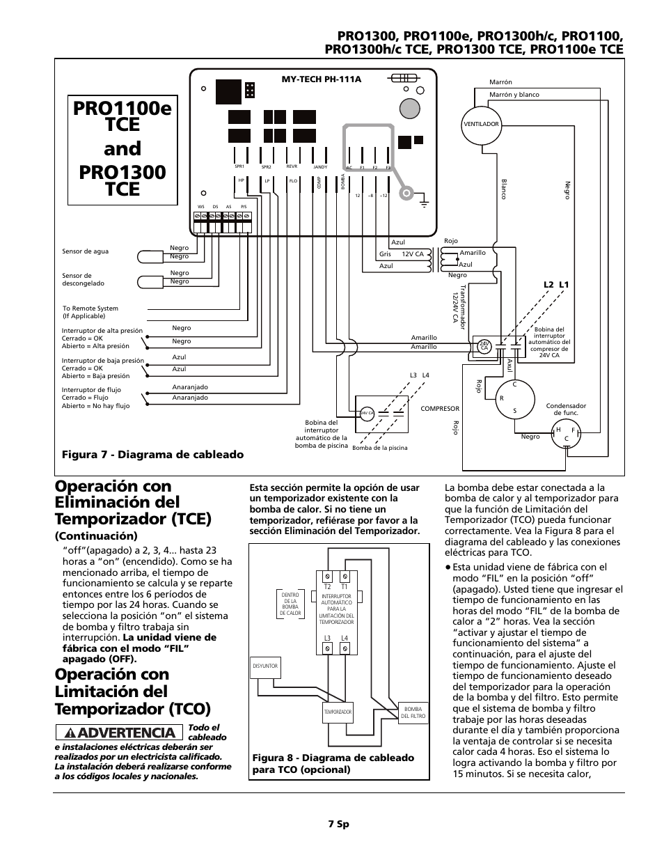 Operación con eliminación del temporizador (tce), Operación con limitación del temporizador (tco), Continuación) figura 7 - diagrama de cableado | AquaPRO PRO1300 User Manual | Page 21 / 28