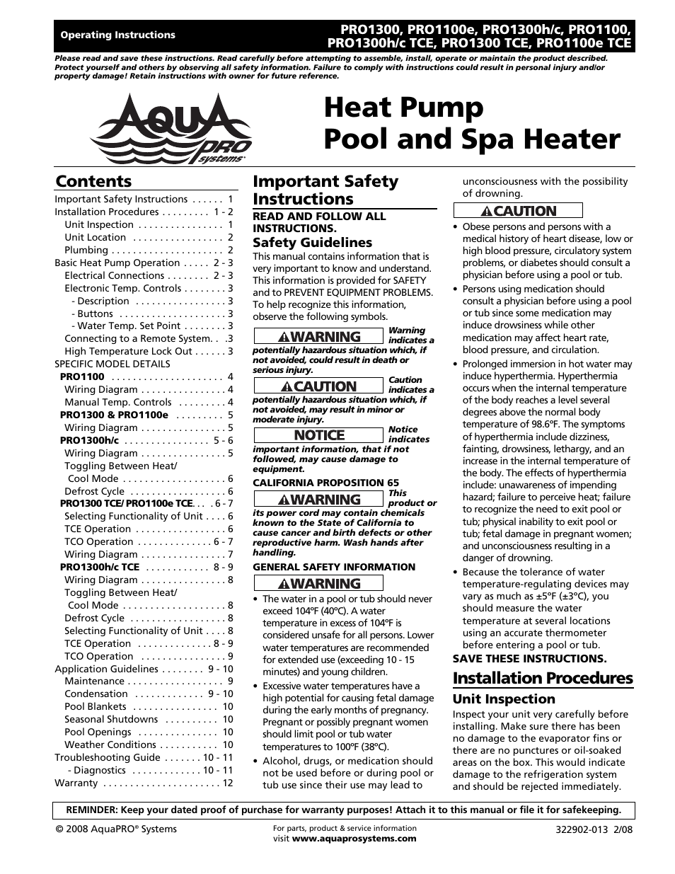 AquaPRO PRO1300 User Manual | Page 3 / 28