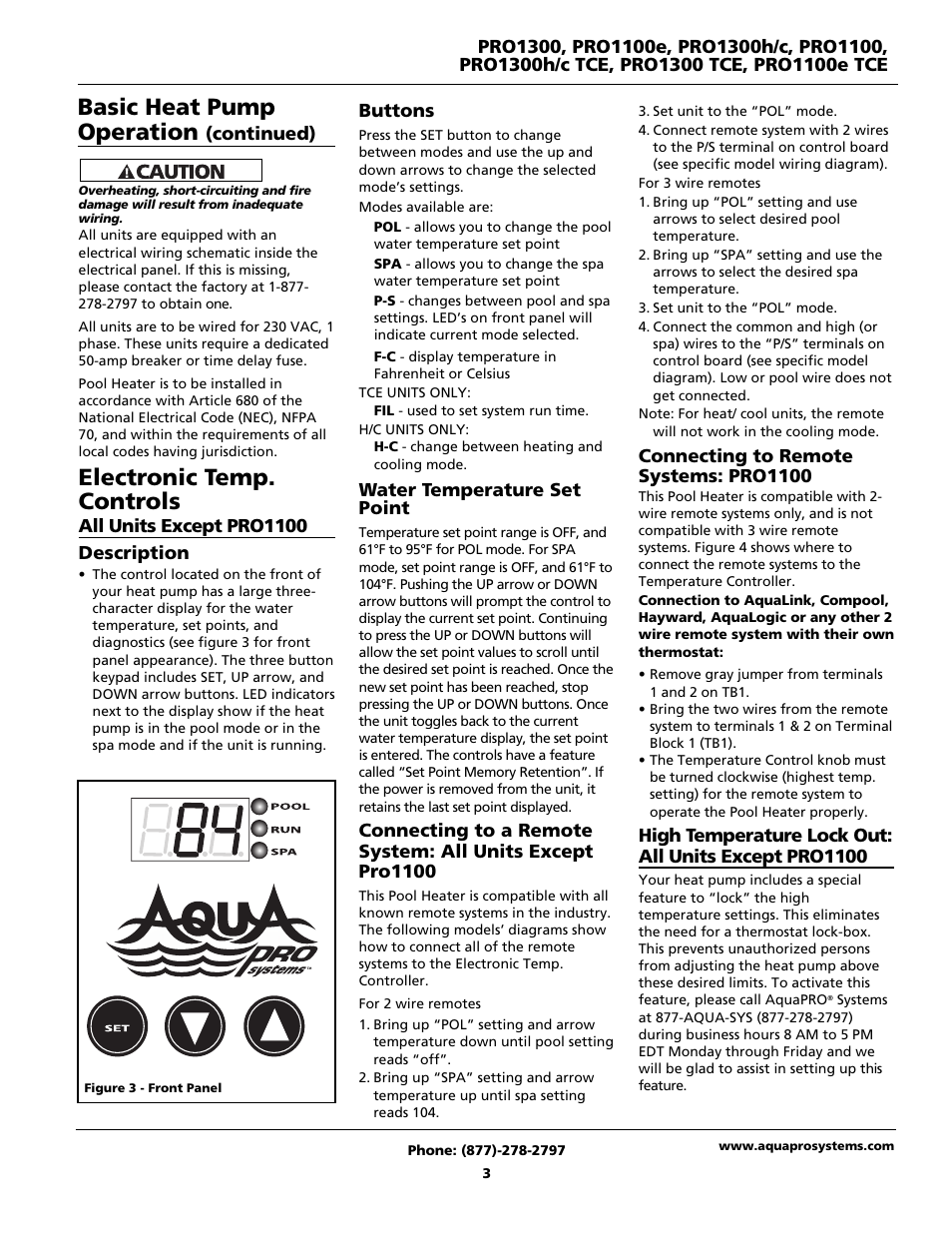 Electronic temp. controls, Basic heat pump operation | AquaPRO PRO1300 User Manual | Page 5 / 28