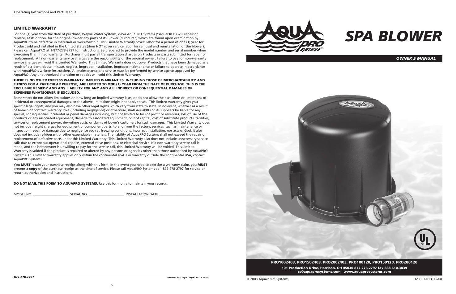 AquaPRO PRO150120 User Manual | 4 pages