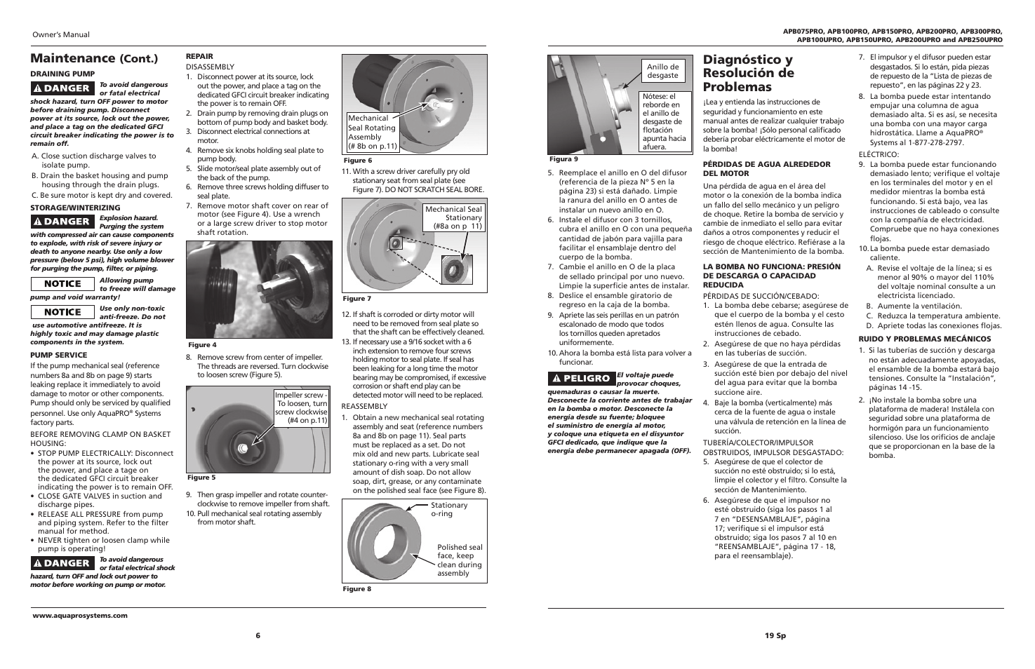Maintenance, Diagnóstico y resolución de problemas, Cont.) | AquaPRO APB300PRO User Manual | Page 6 / 12