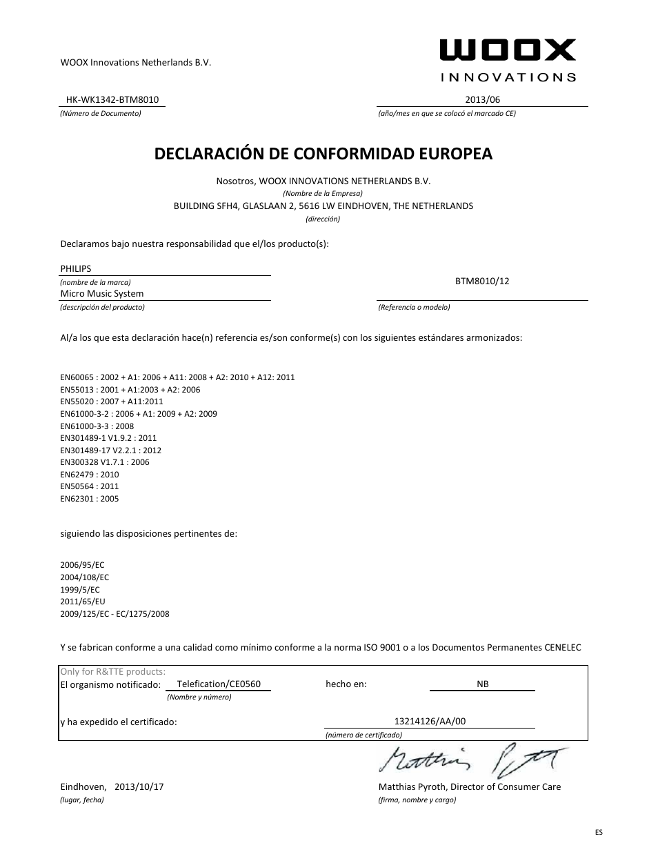 Declaració n de conformidad europea | Philips Fidelio Microchaîne User Manual | Page 7 / 21