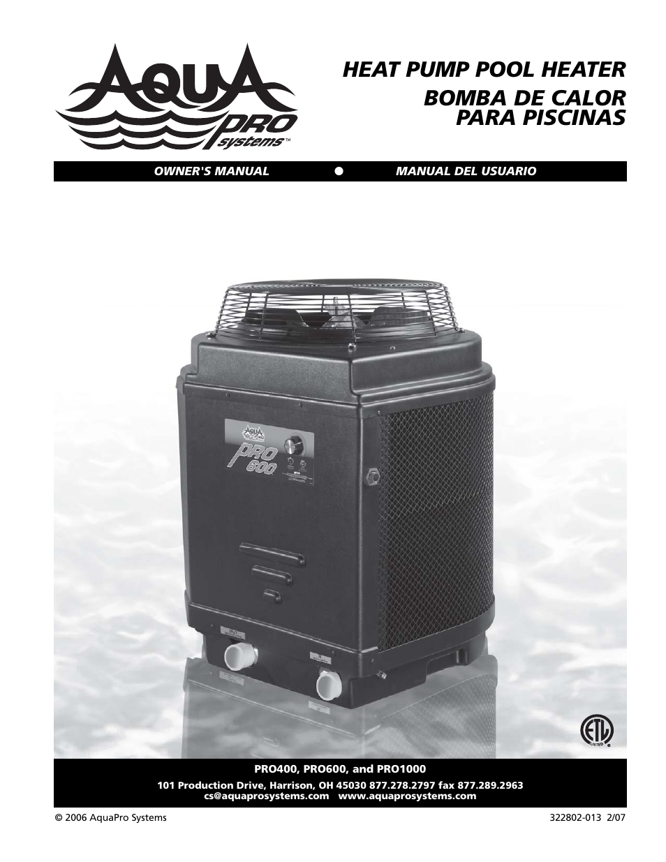 AquaPRO PRO400 User Manual | 16 pages