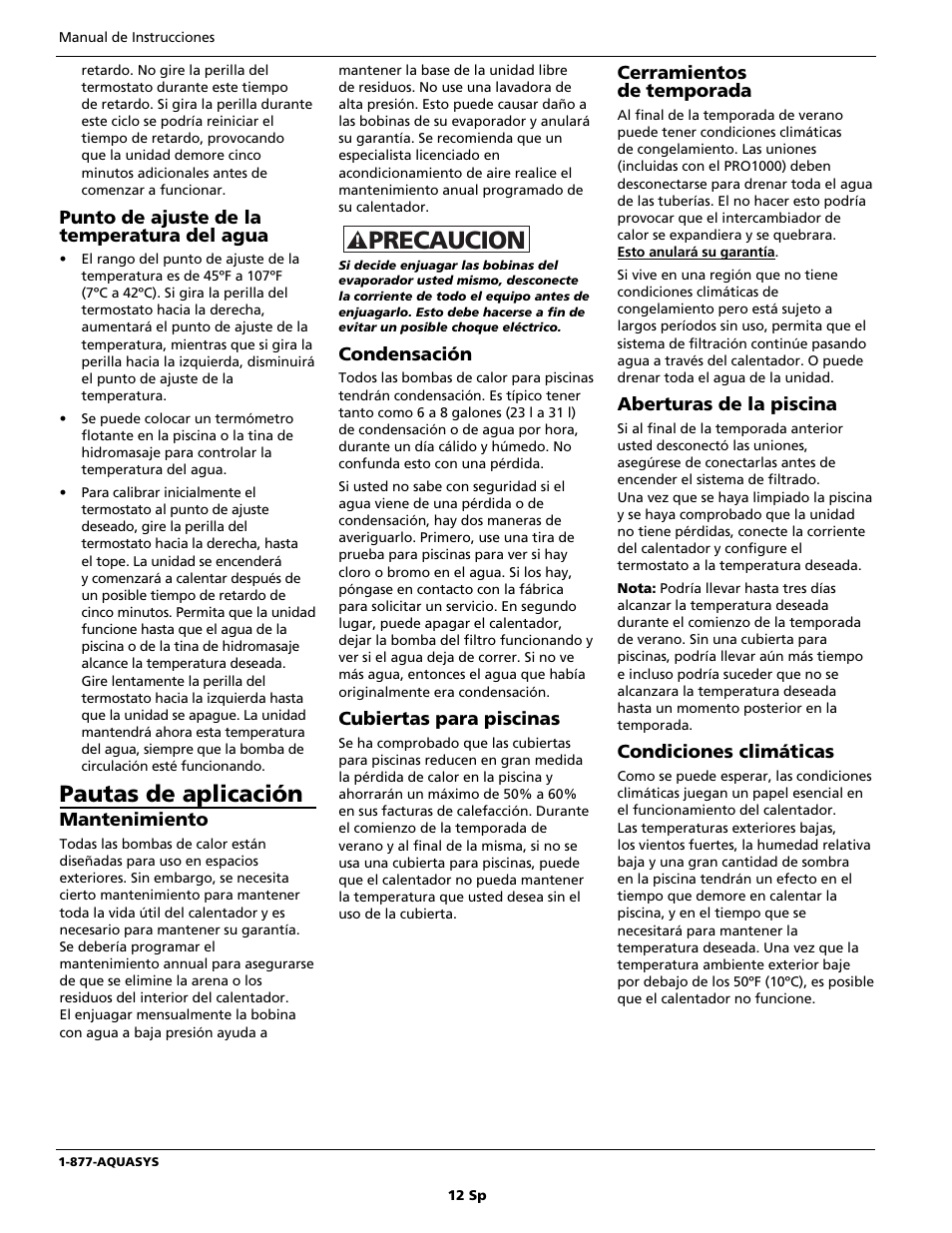 Precaucion, Pautas de aplicación | AquaPRO PRO400 User Manual | Page 12 / 16