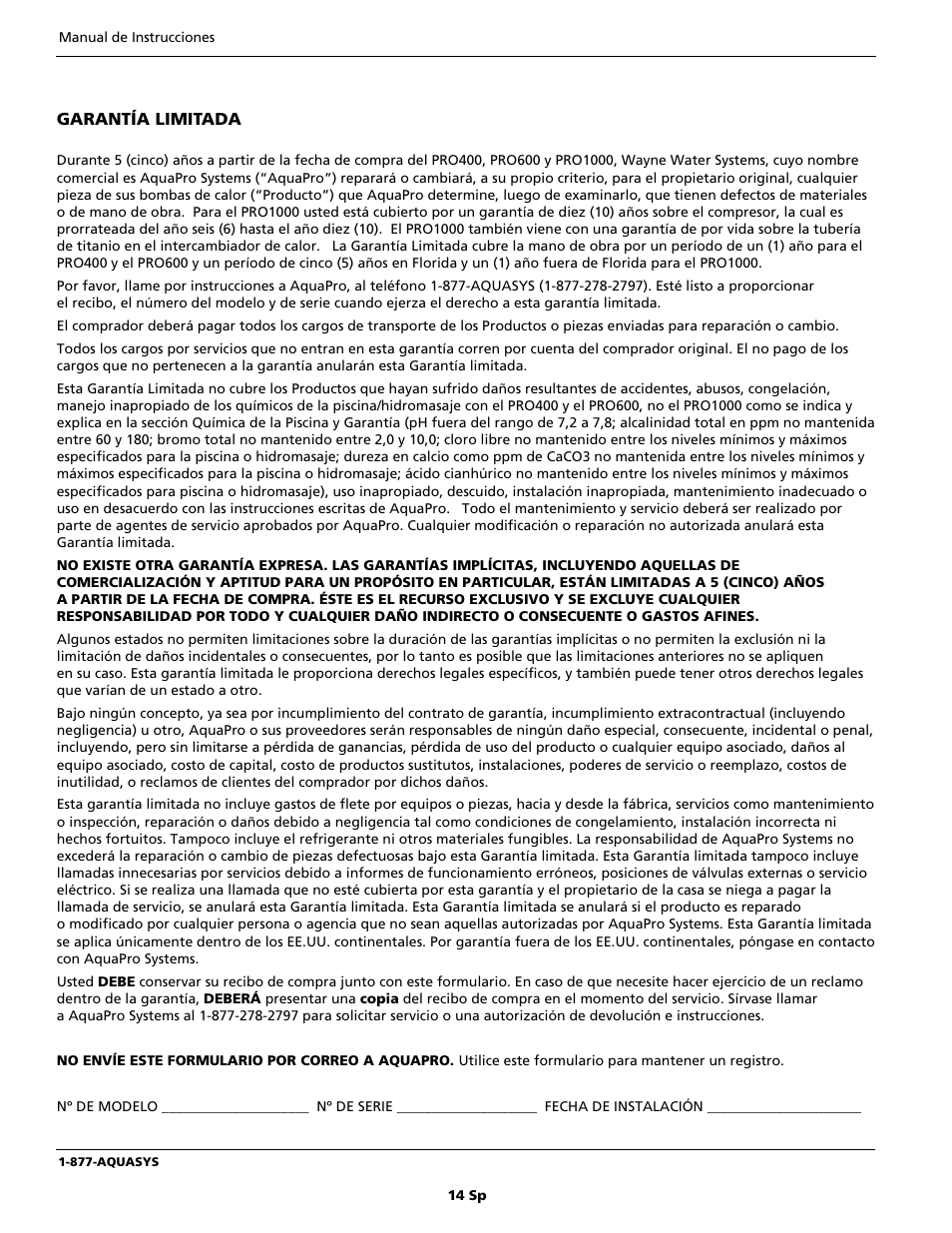 AquaPRO PRO400 User Manual | Page 14 / 16