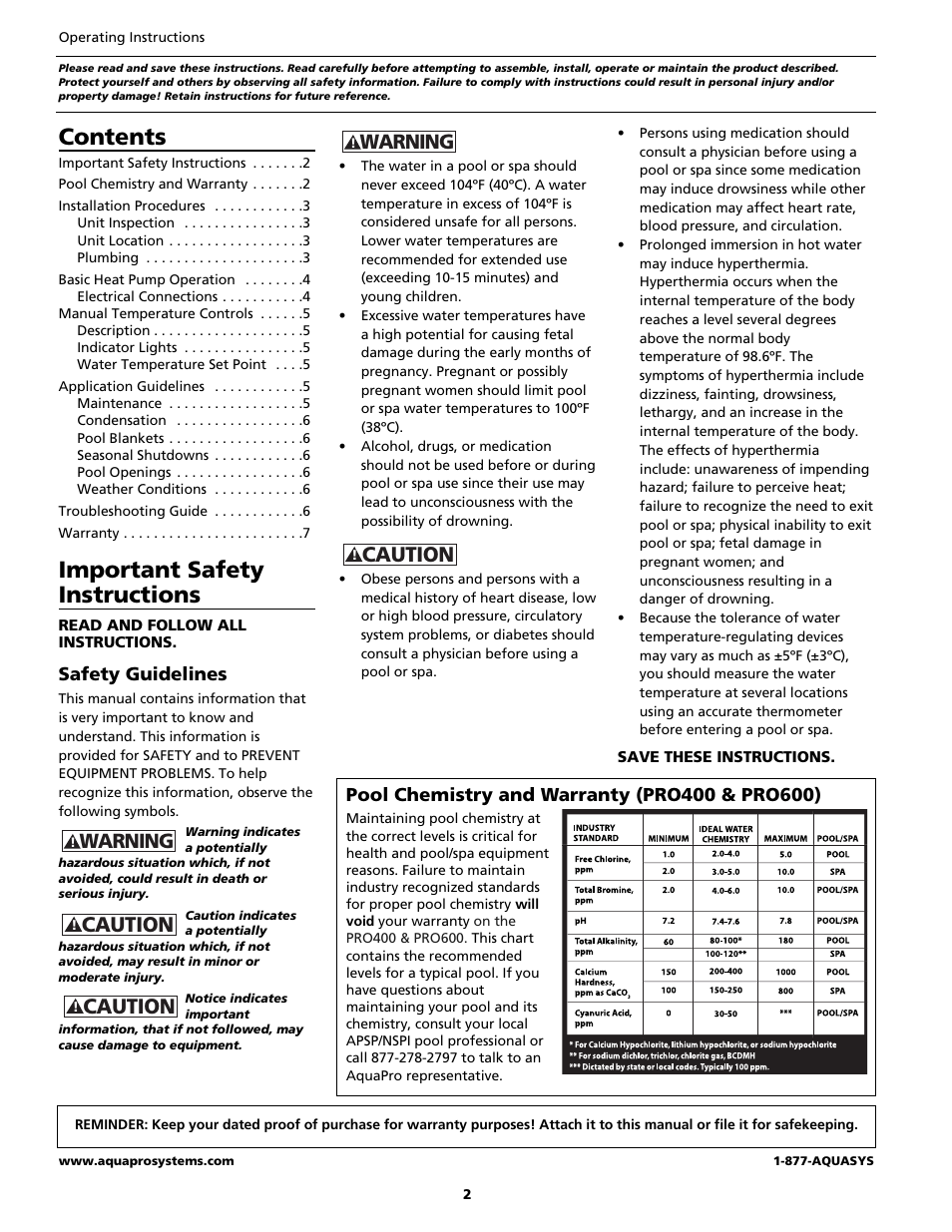 AquaPRO PRO400 User Manual | Page 2 / 16