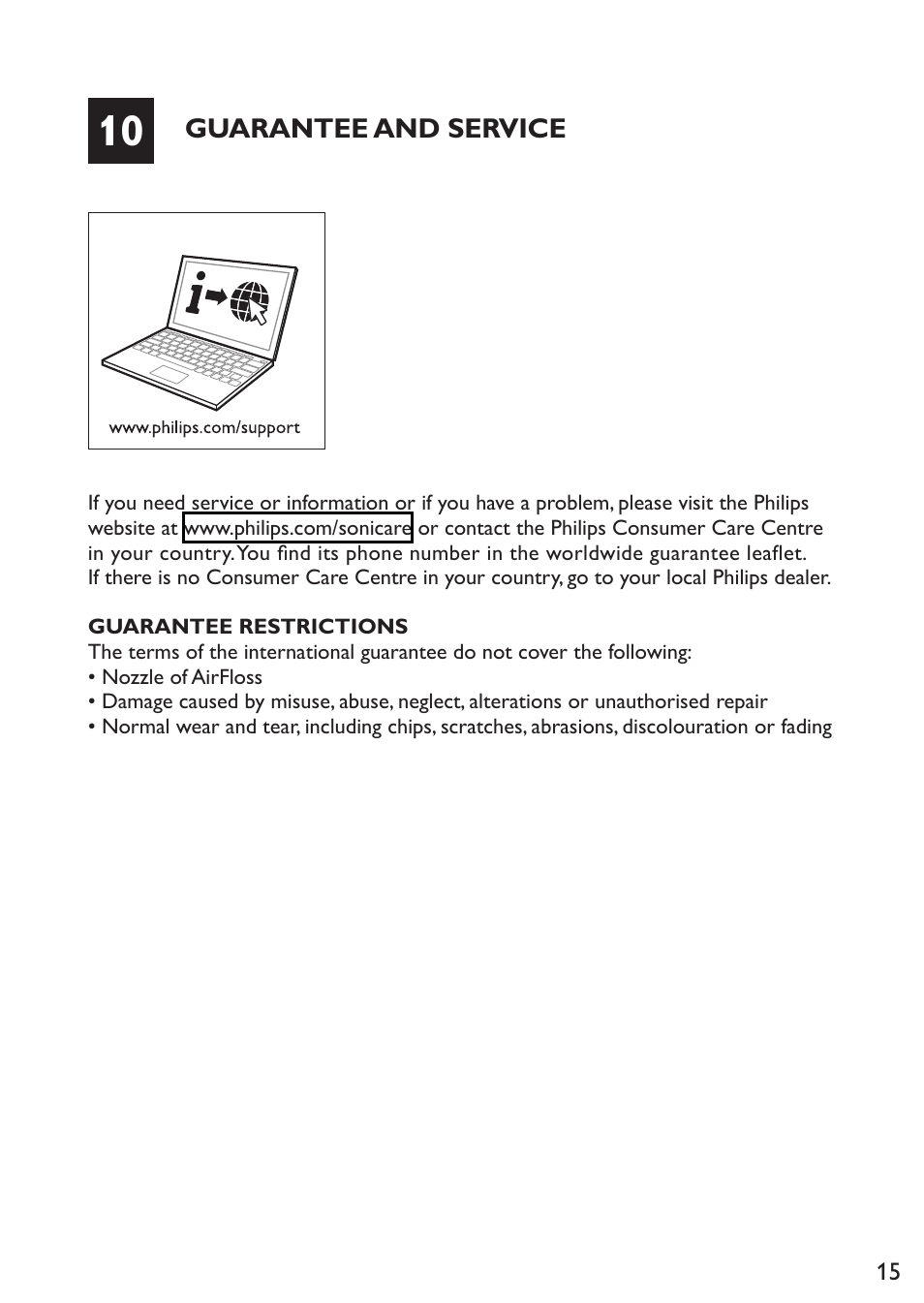 Guarantee and service | Philips Sonicare AirFloss Micro-jet Interdentaire User Manual | Page 15 / 64