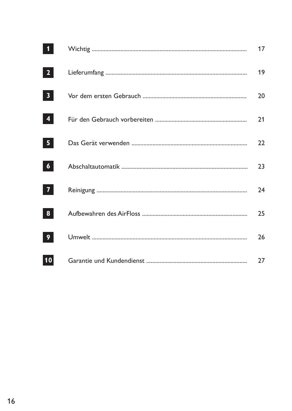 Deutsch, Deutsch 1 | Philips Sonicare AirFloss Micro-jet Interdentaire User Manual | Page 16 / 64