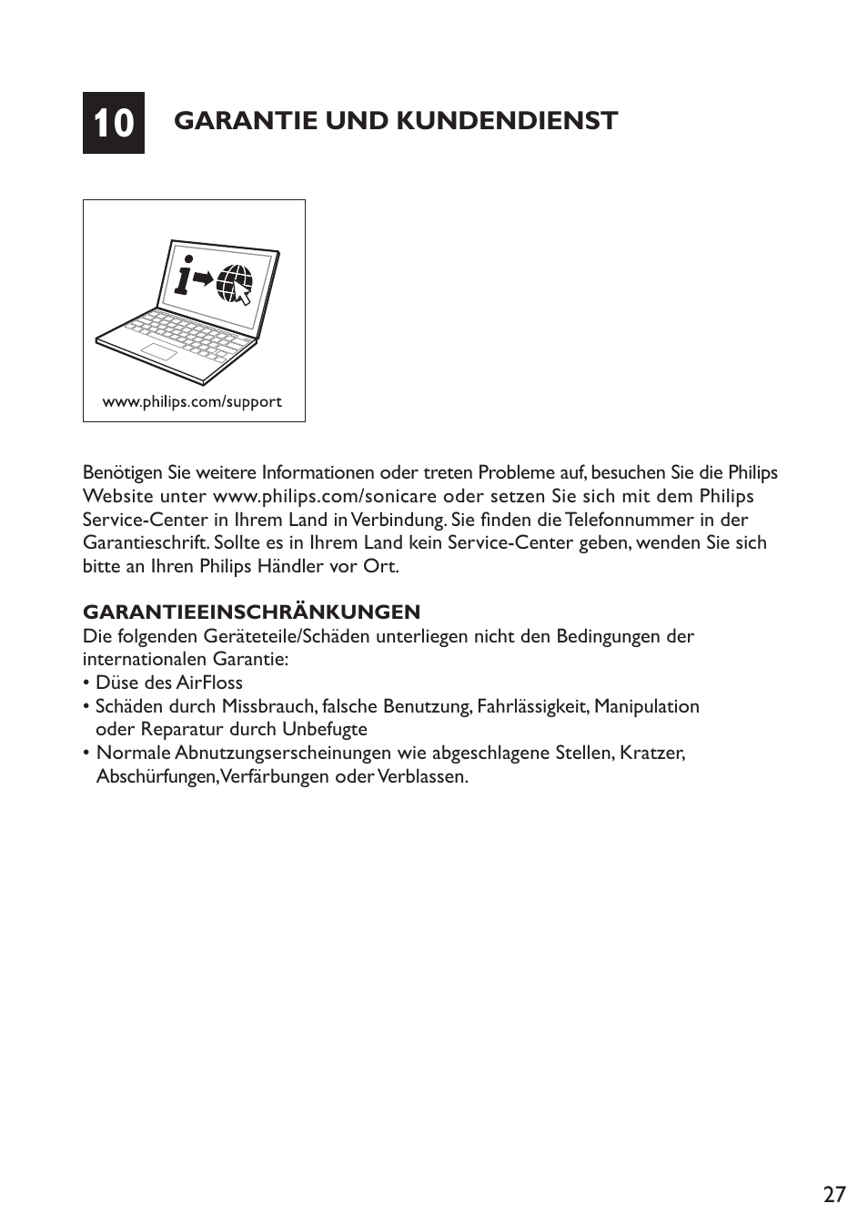 Garantie und kundendienst | Philips Sonicare AirFloss Micro-jet Interdentaire User Manual | Page 27 / 64