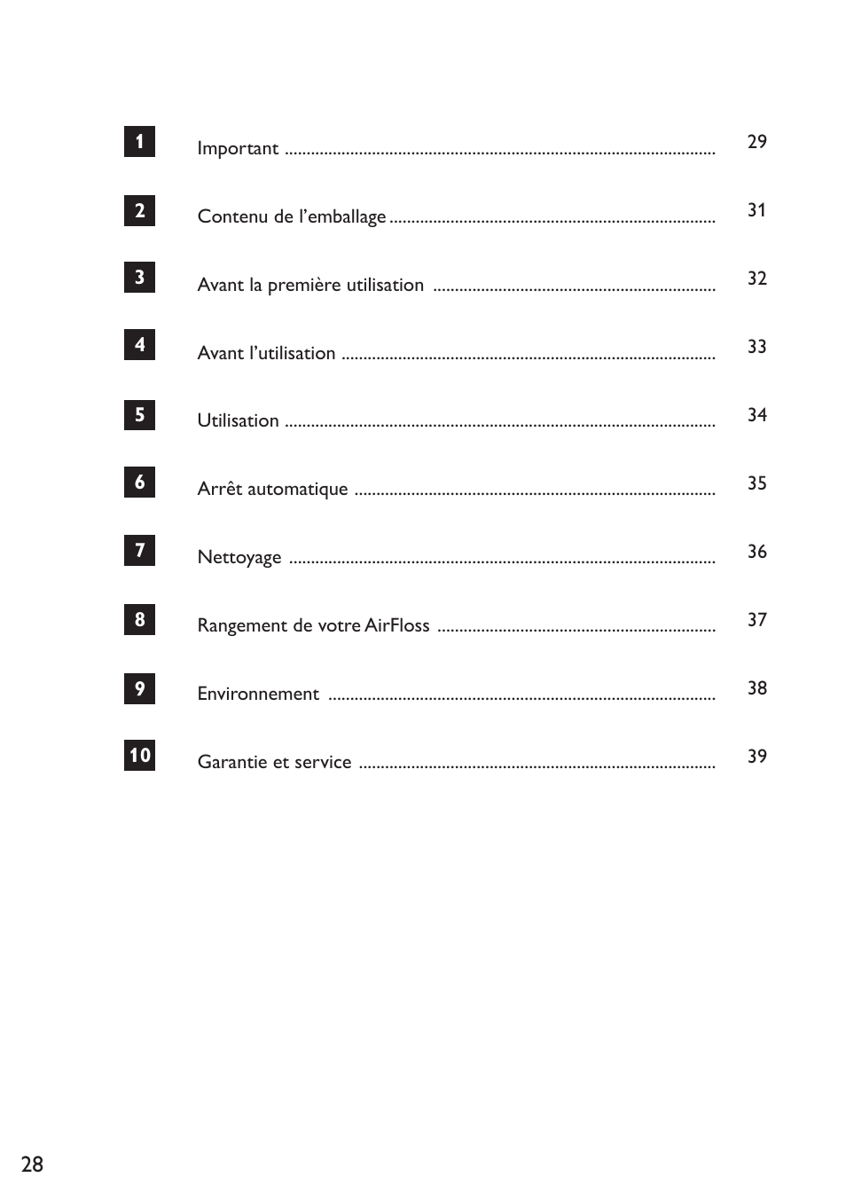 Franscais, Français | Philips Sonicare AirFloss Micro-jet Interdentaire User Manual | Page 28 / 64