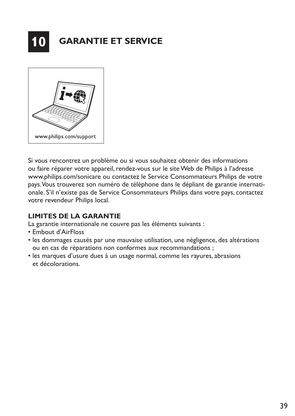 Garantie et service | Philips Sonicare AirFloss Micro-jet Interdentaire User Manual | Page 39 / 64