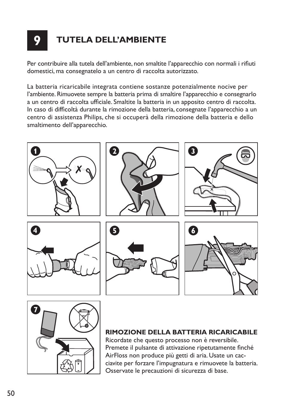 Tutela dell’ambiente | Philips Sonicare AirFloss Micro-jet Interdentaire User Manual | Page 50 / 64