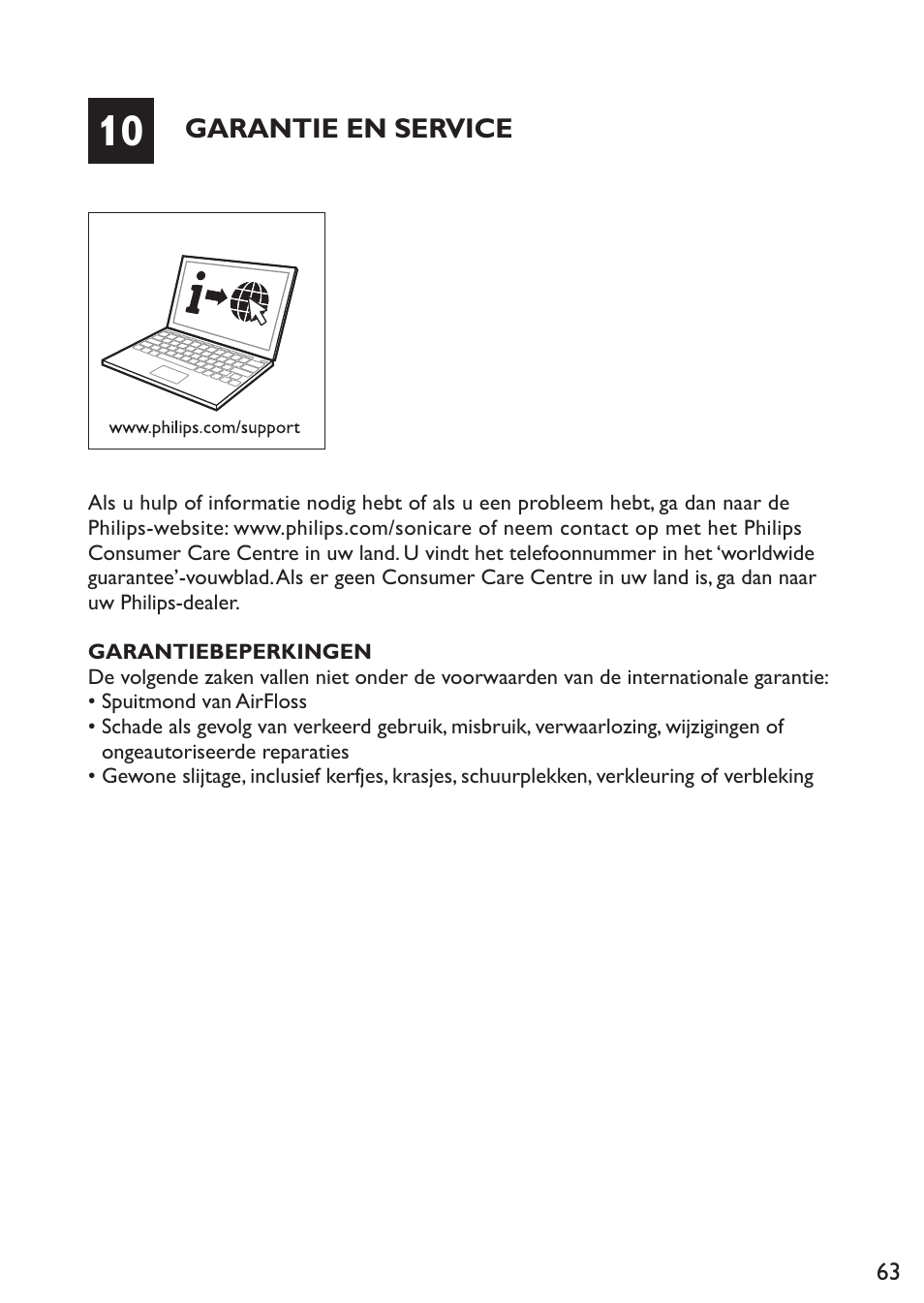 Garantie en service | Philips Sonicare AirFloss Micro-jet Interdentaire User Manual | Page 63 / 64