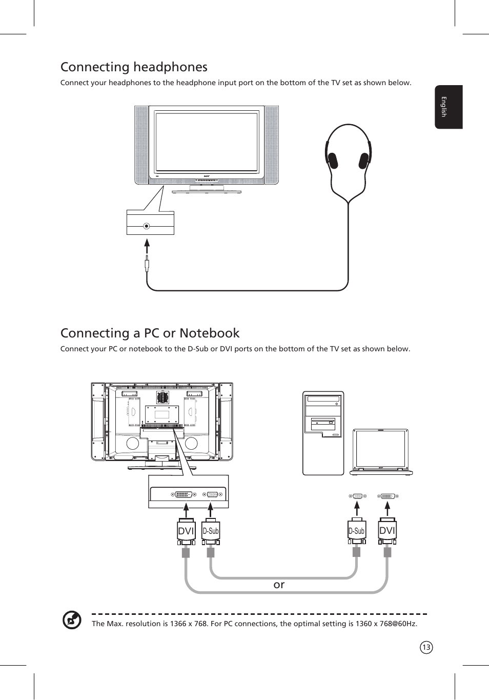 Connecting headphones | Acer AT3201W User Manual | Page 13 / 25