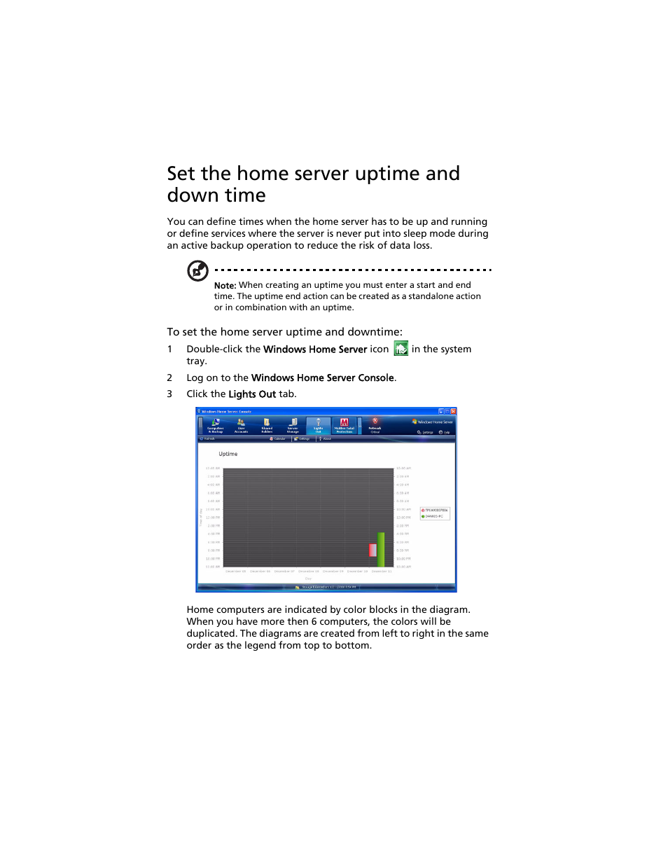 Set the home server uptime and down time | Acer Aspire easyStore H340 User Manual | Page 110 / 148