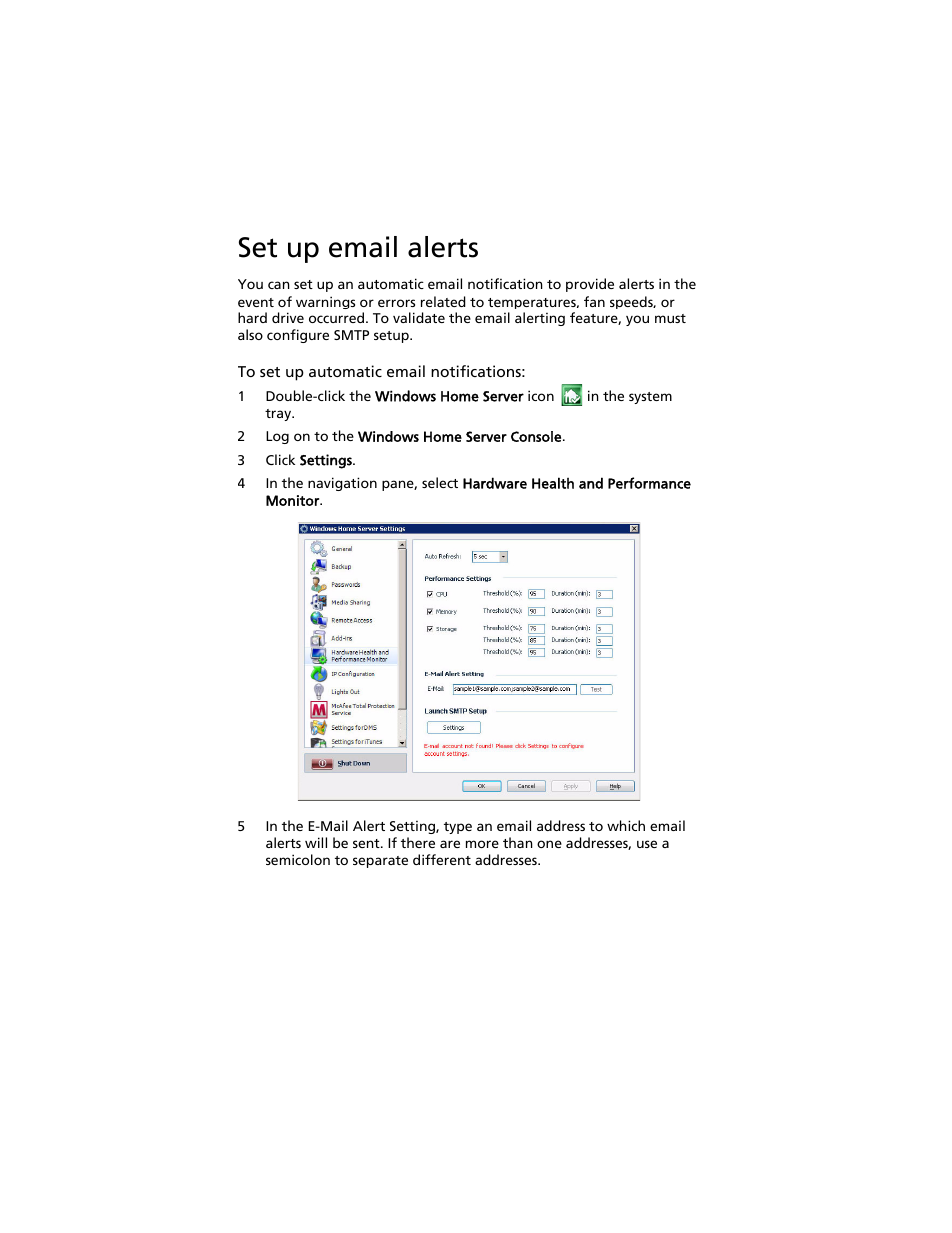 Set up email alerts | Acer Aspire easyStore H340 User Manual | Page 114 / 148