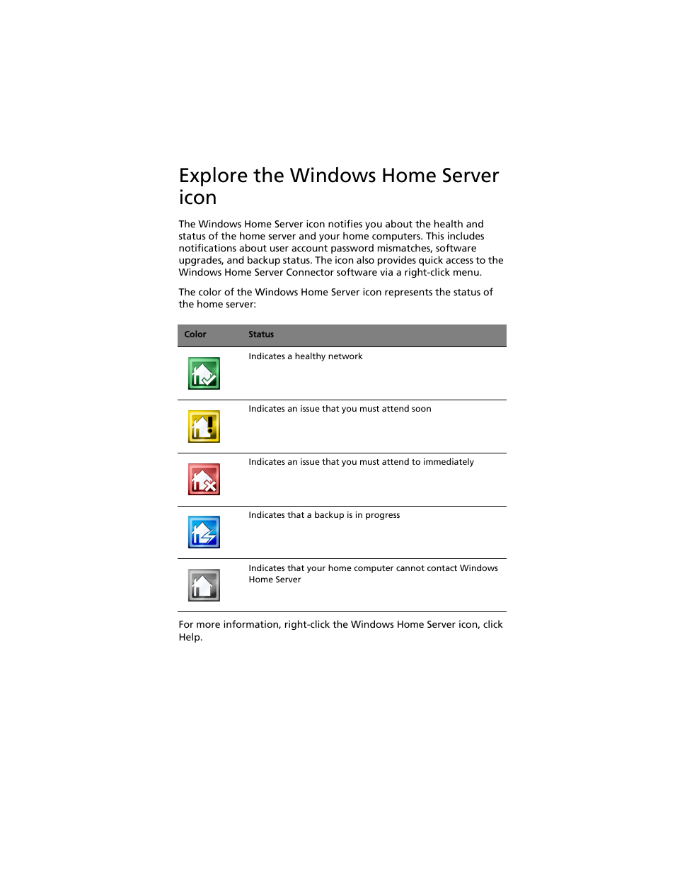 Explore the windows home server icon | Acer Aspire easyStore H340 User Manual | Page 119 / 148