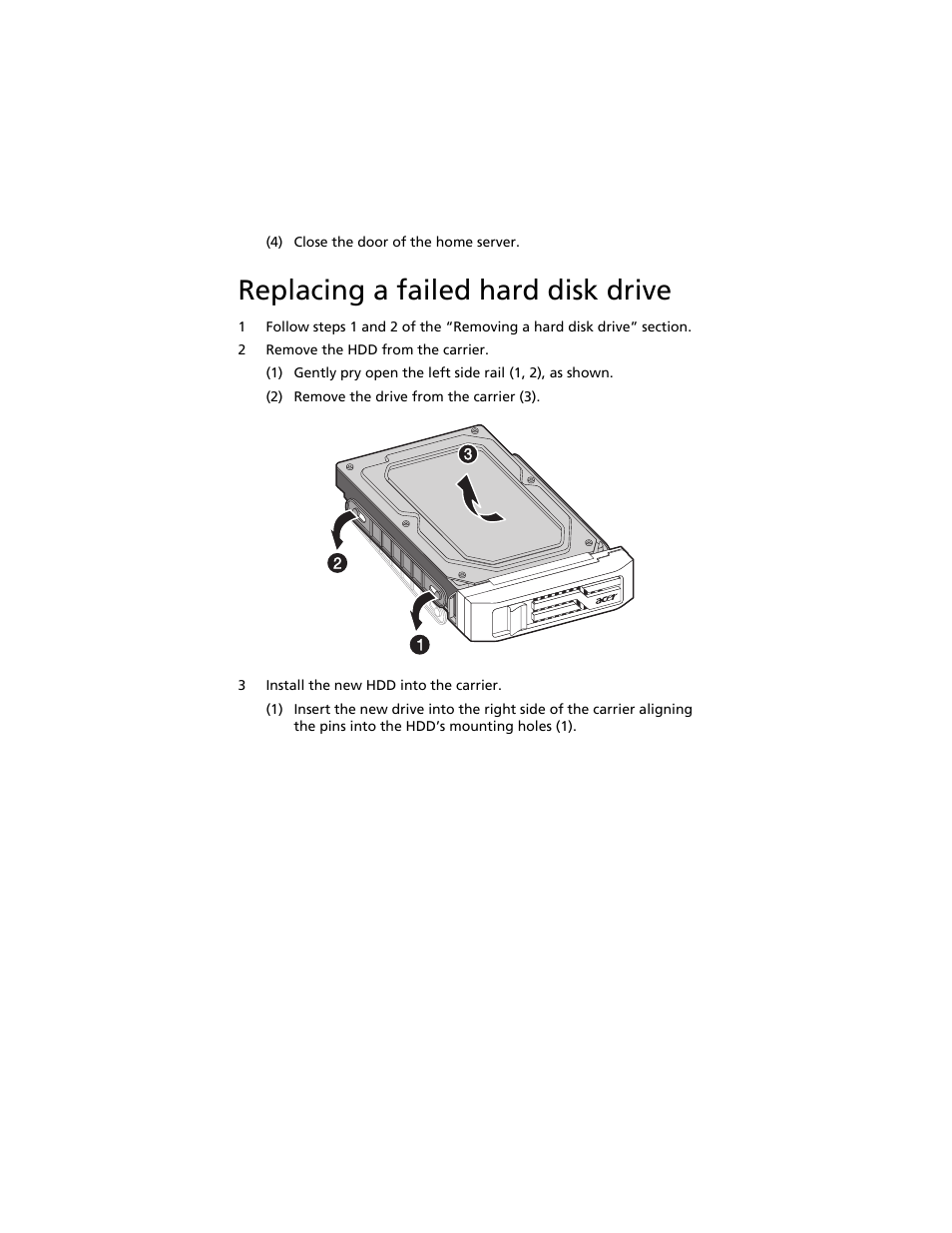 Replacing a failed hard disk drive | Acer Aspire easyStore H340 User Manual | Page 128 / 148