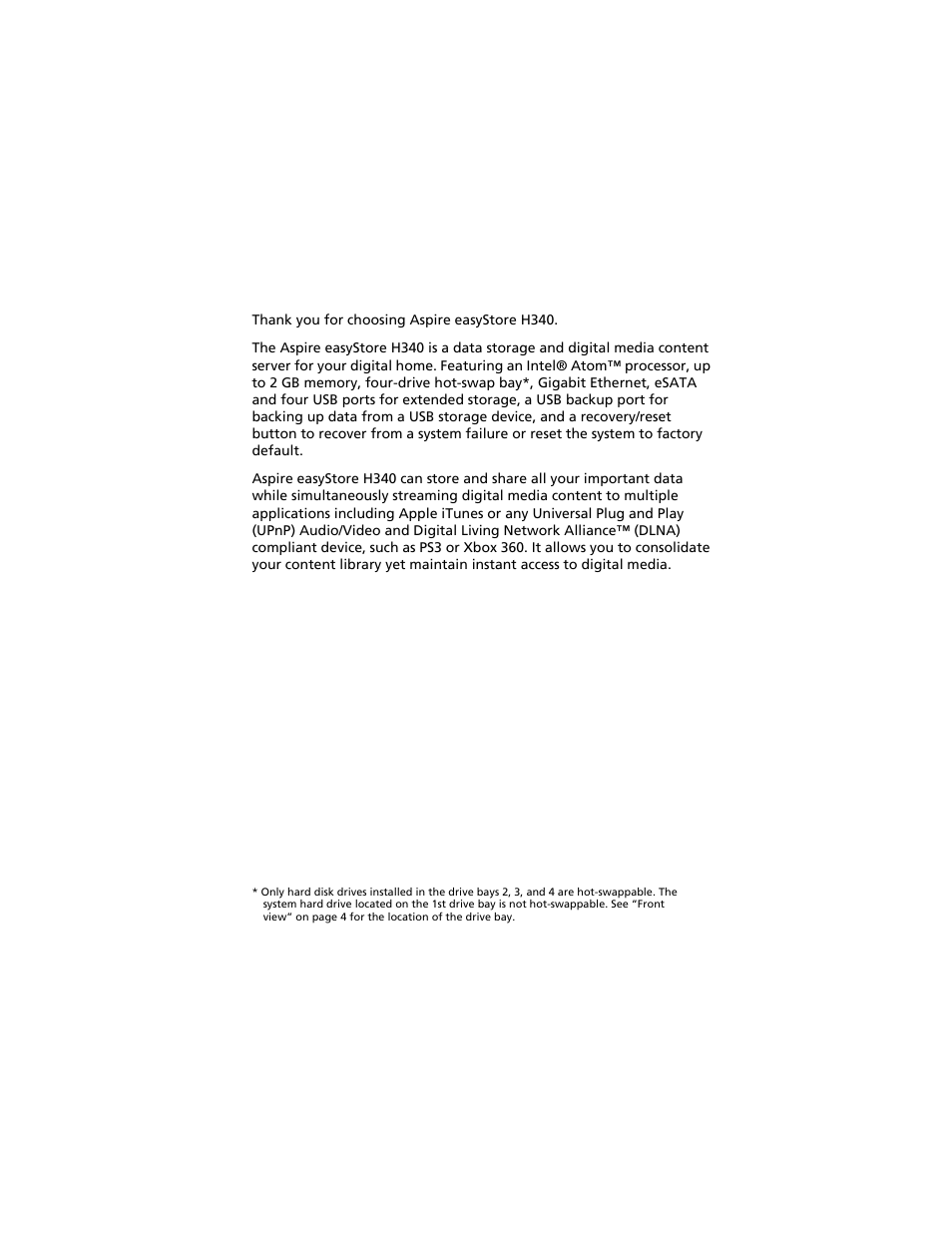 1 introduction | Acer Aspire easyStore H340 User Manual | Page 15 / 148
