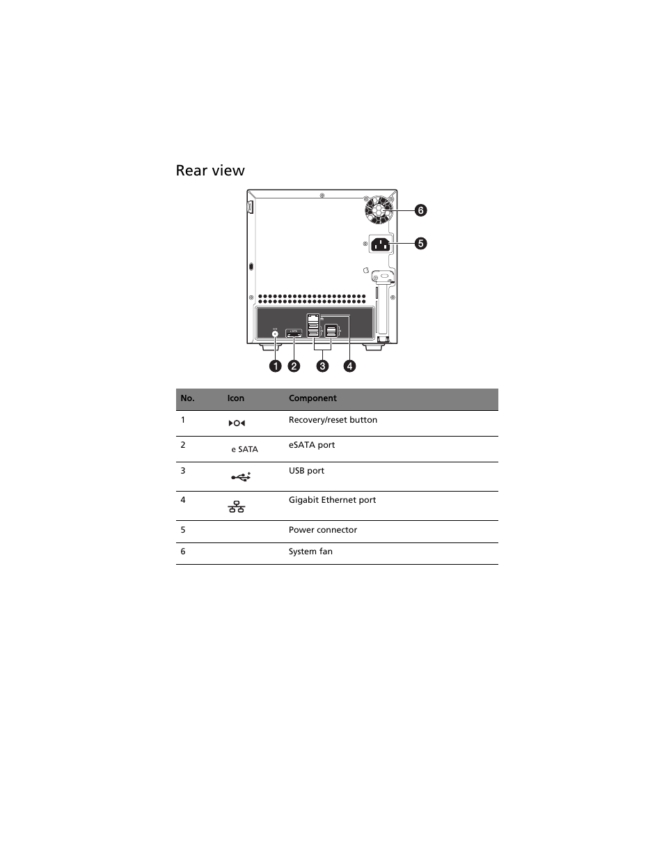 Rear view | Acer Aspire easyStore H340 User Manual | Page 19 / 148