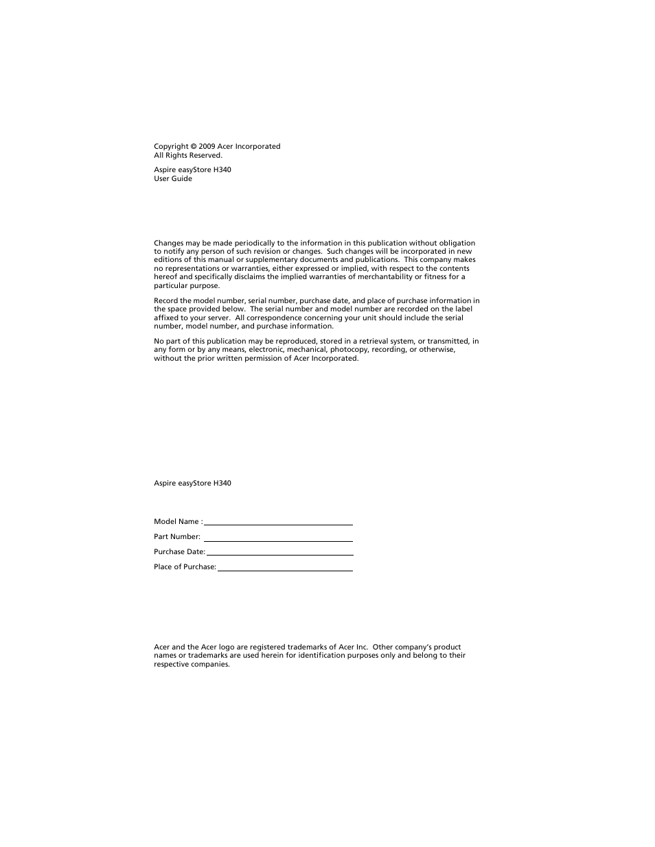 Acer Aspire easyStore H340 User Manual | Page 2 / 148