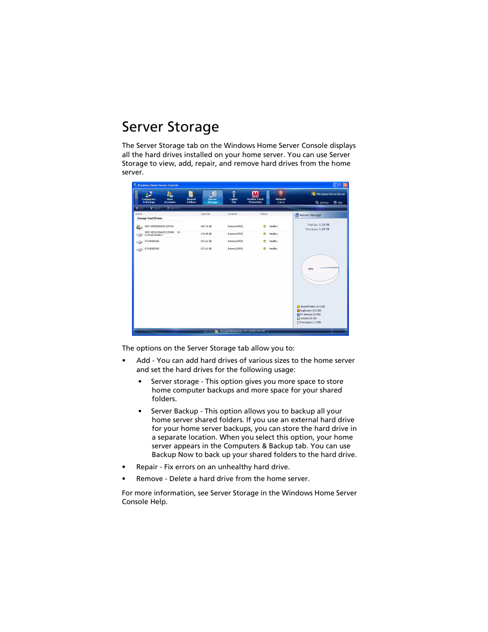 Server storage | Acer Aspire easyStore H340 User Manual | Page 56 / 148