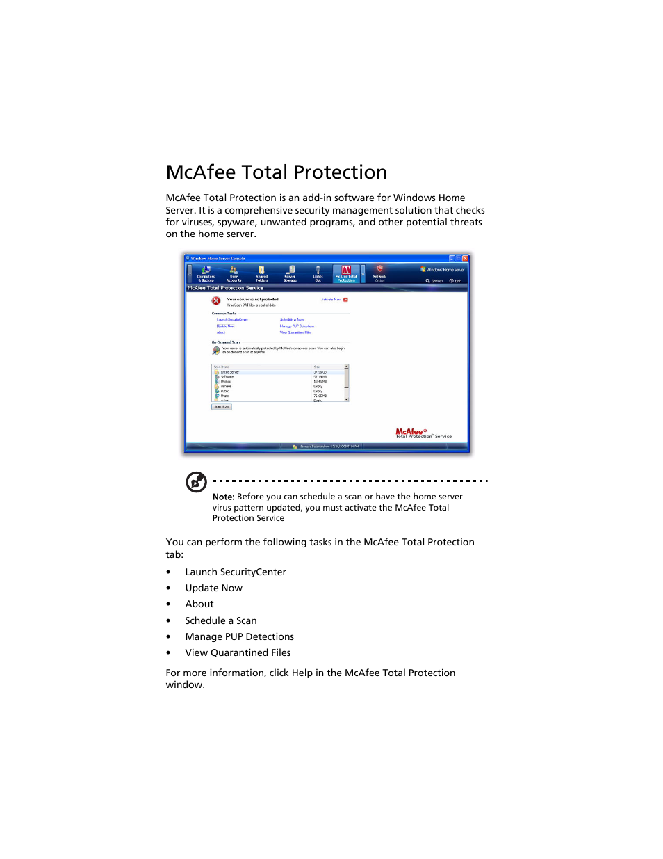 Mcafee total protection | Acer Aspire easyStore H340 User Manual | Page 58 / 148
