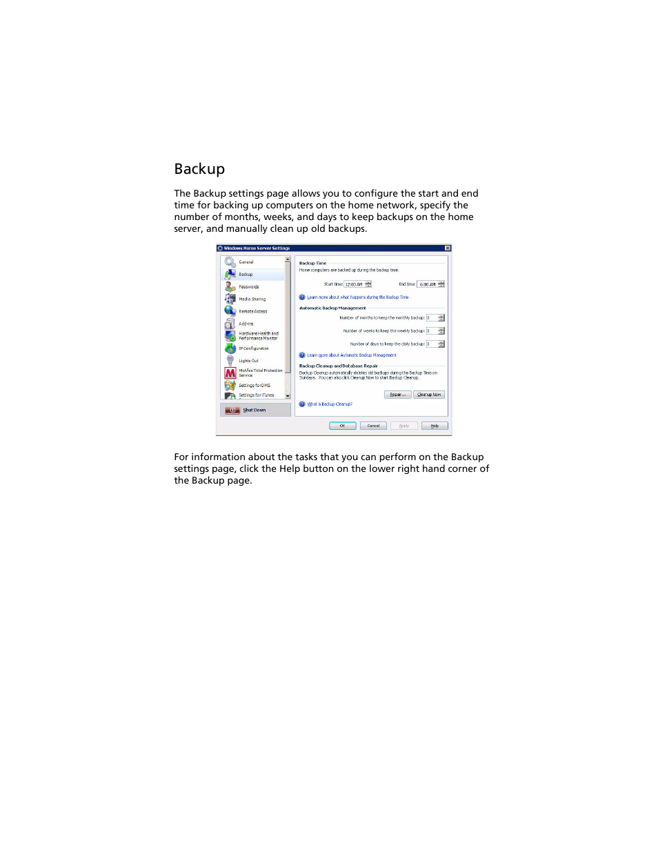 Backup | Acer Aspire easyStore H340 User Manual | Page 65 / 148