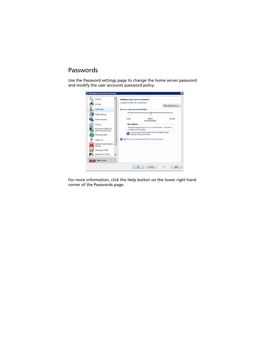 Passwords | Acer Aspire easyStore H340 User Manual | Page 66 / 148