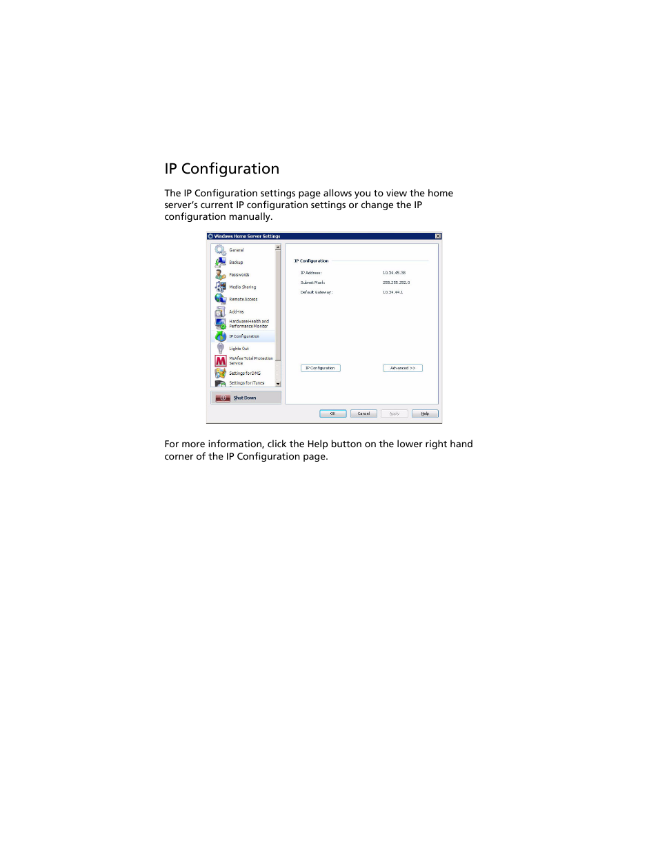 Ip configuration | Acer Aspire easyStore H340 User Manual | Page 70 / 148