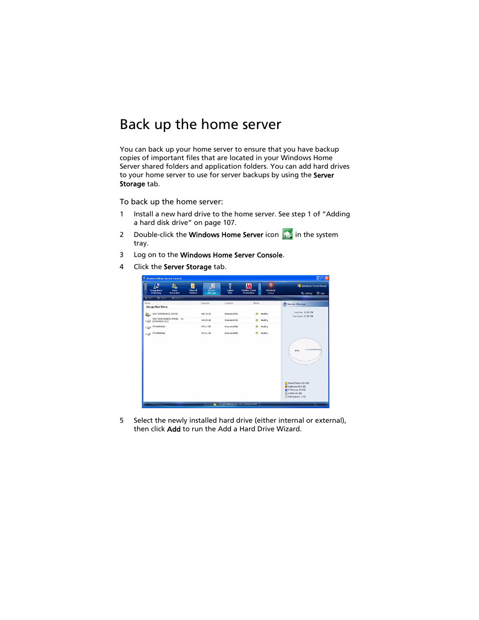 Back up the home server | Acer Aspire easyStore H340 User Manual | Page 86 / 148