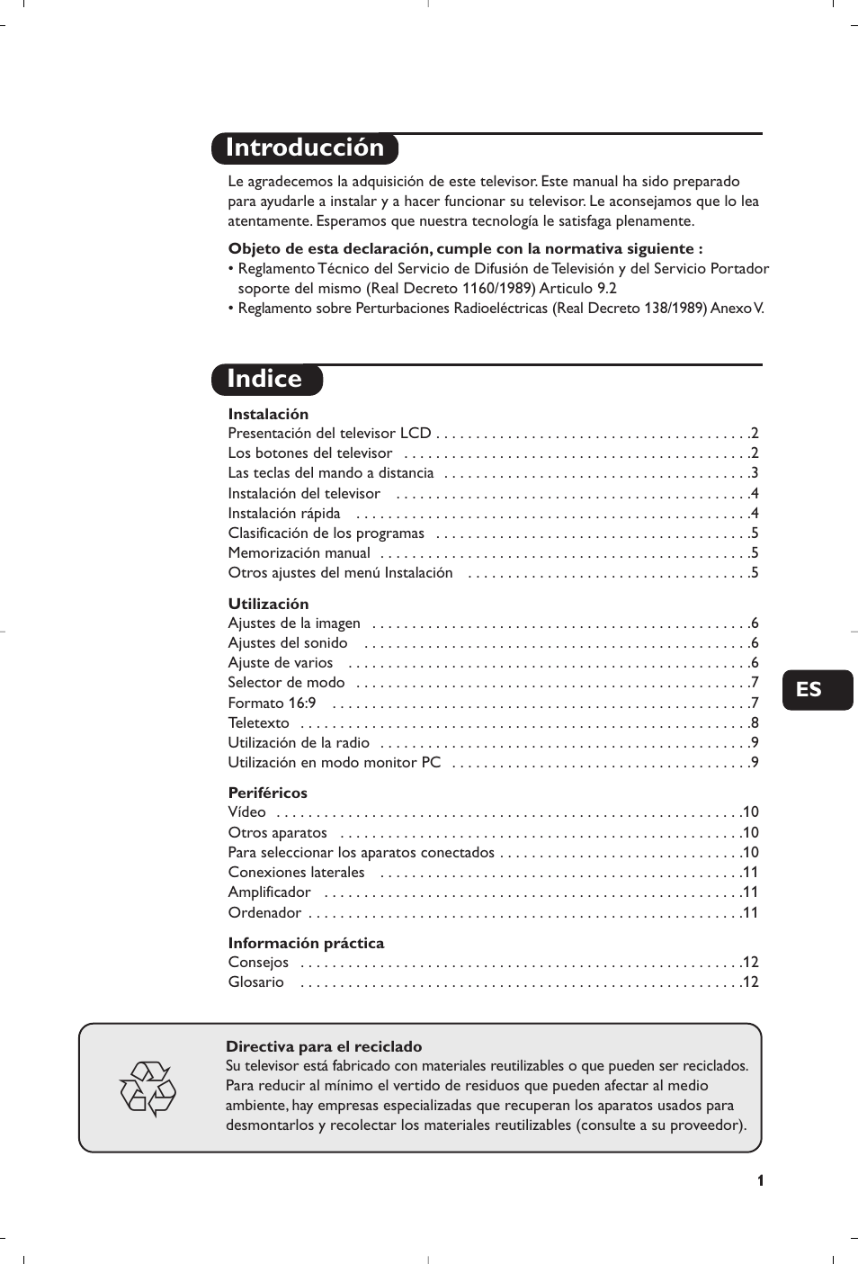 Introducción indice | Philips Matchline Téléviseur User Manual | Page 121 / 216