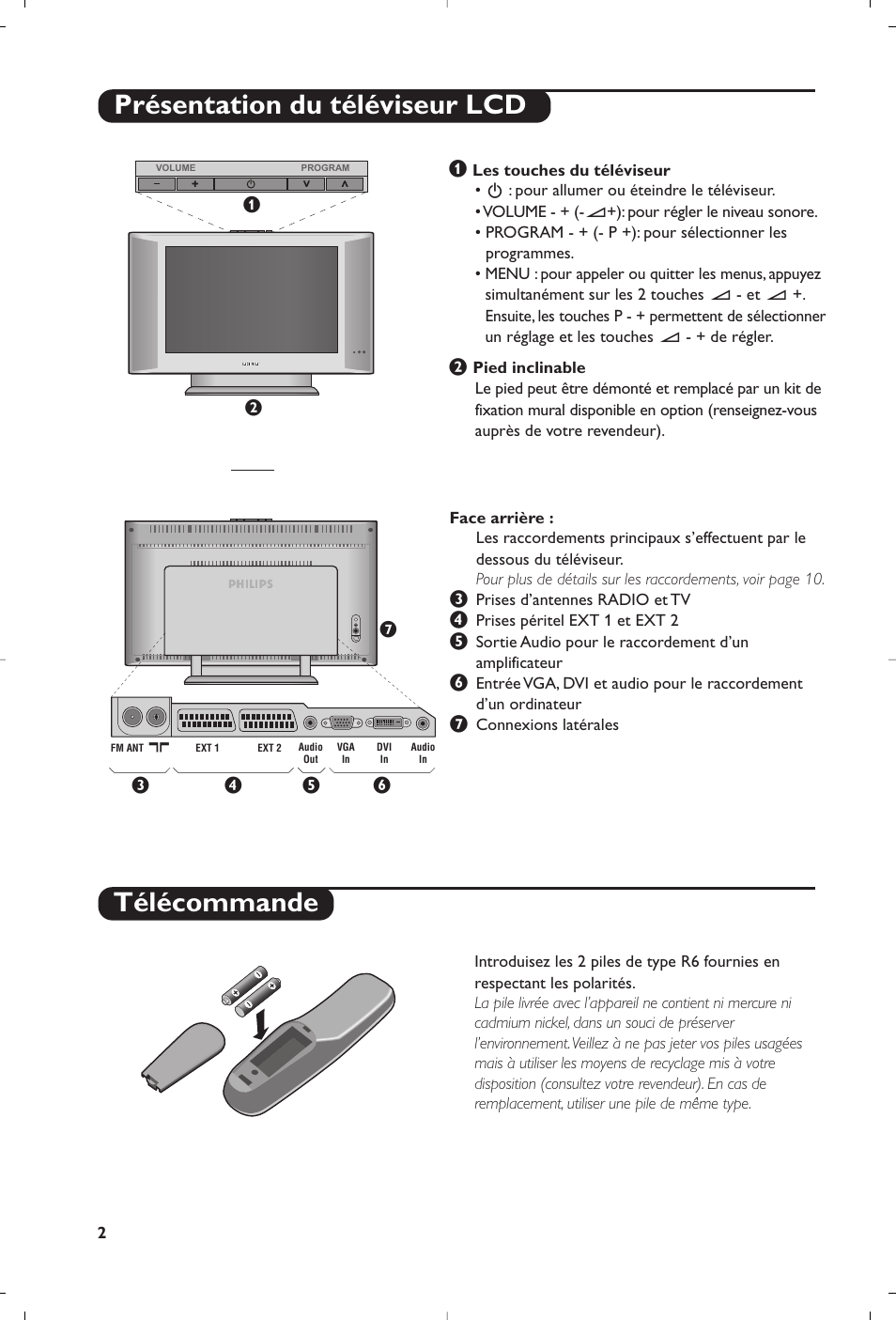 Présentation du téléviseur lcd télécommande | Philips Matchline Téléviseur User Manual | Page 14 / 216