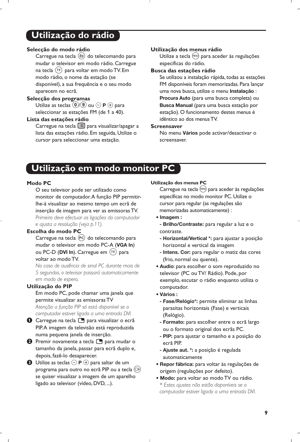 Utilização do rádio utilização em modo monitor pc | Philips Matchline Téléviseur User Manual | Page 141 / 216