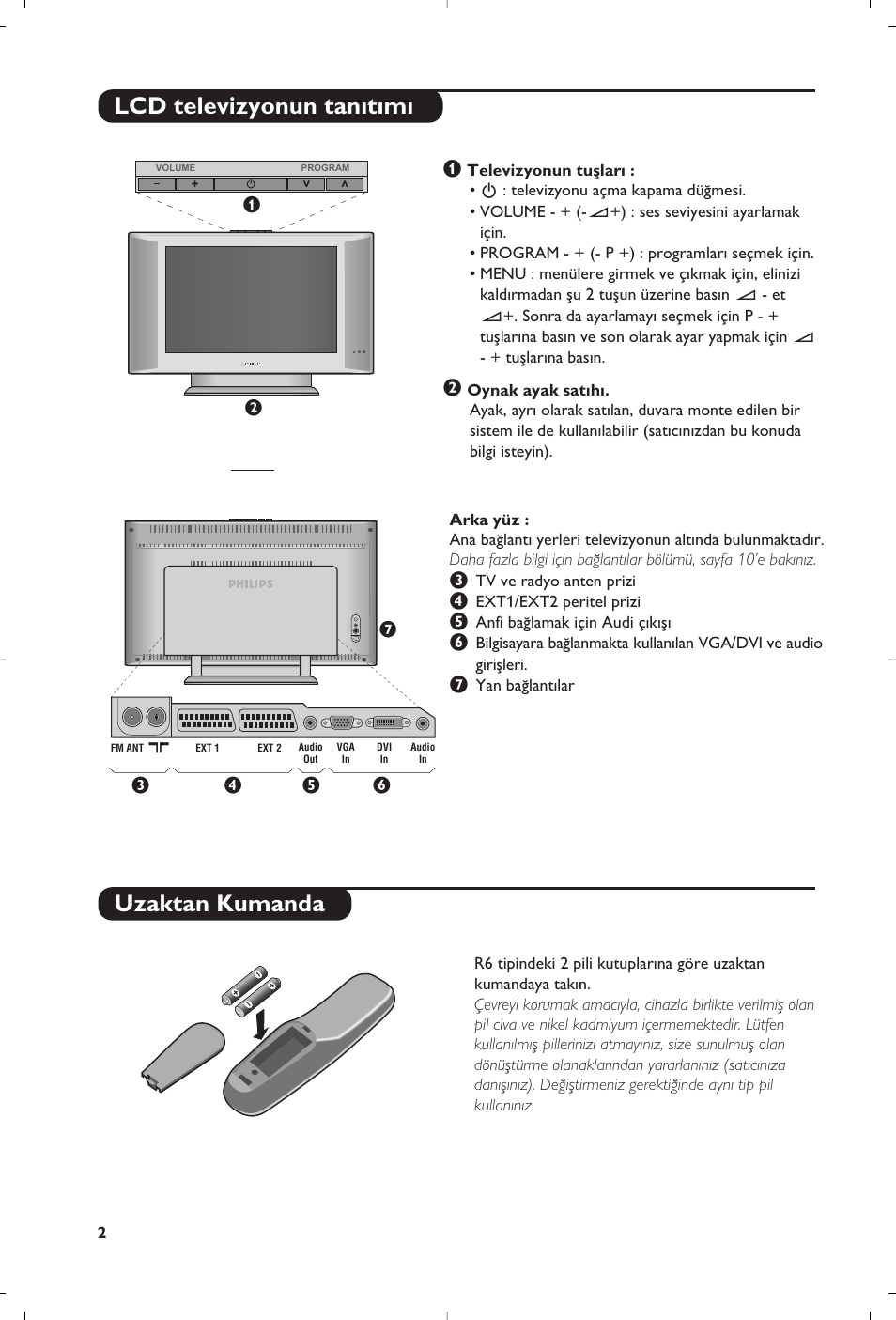 Lcd televizyonun tan›t›m› uzaktan kumanda | Philips Matchline Téléviseur User Manual | Page 158 / 216