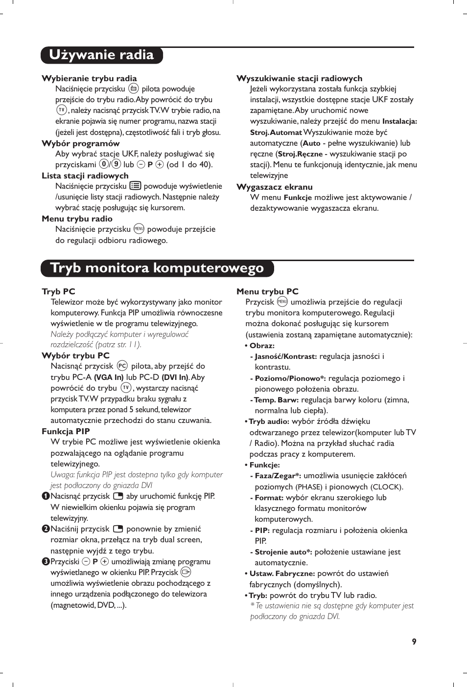 Używanie radia tryb monitora komputerowego | Philips Matchline Téléviseur User Manual | Page 189 / 216