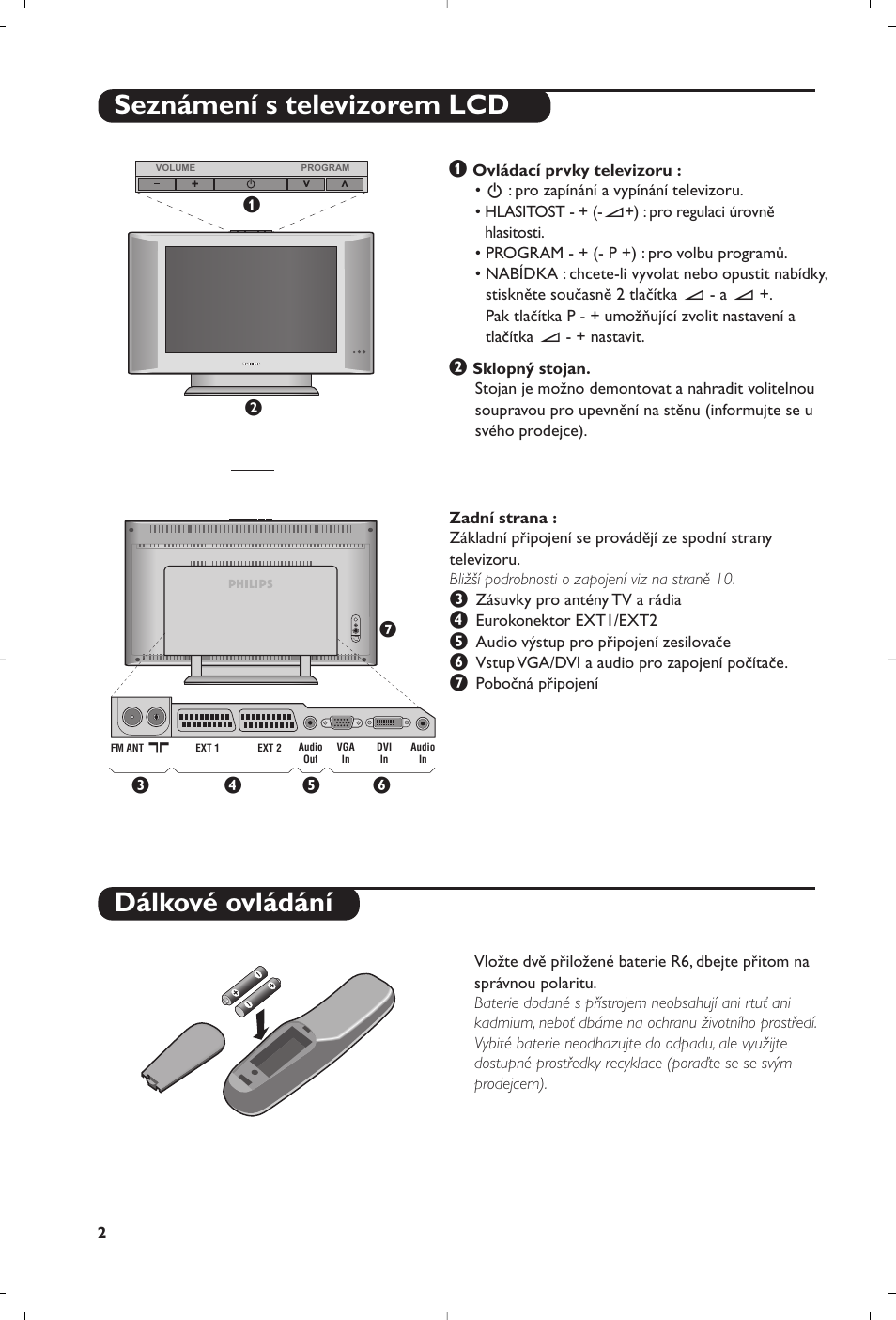 Seznámení s televizorem lcd dálkové ovládání | Philips Matchline Téléviseur User Manual | Page 194 / 216