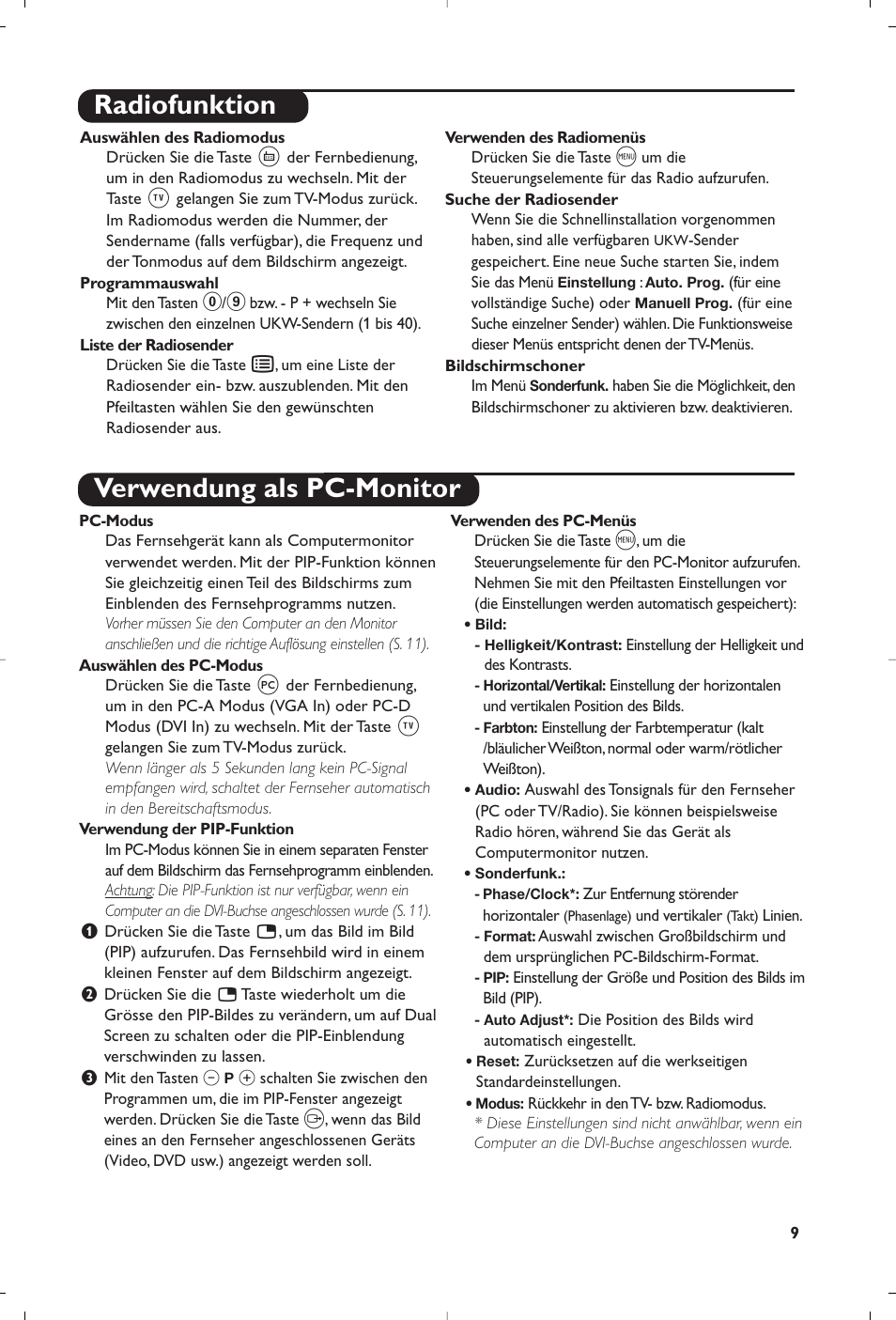 Radiofunktion verwendung als pc-monitor | Philips Matchline Téléviseur User Manual | Page 45 / 216