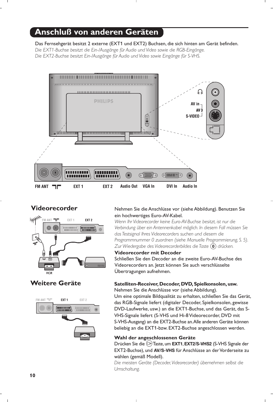 Anschluß von anderen geräten, Videorecorder, Weitere geräte | Philips Matchline Téléviseur User Manual | Page 46 / 216