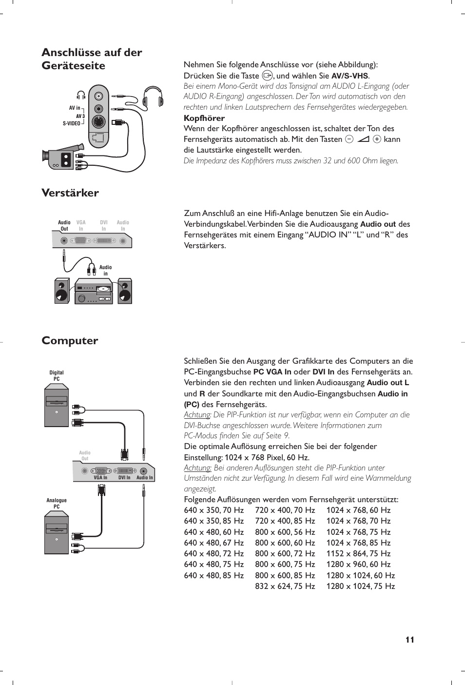 Anschlüsse auf der geräteseite verstärker computer | Philips Matchline Téléviseur User Manual | Page 47 / 216