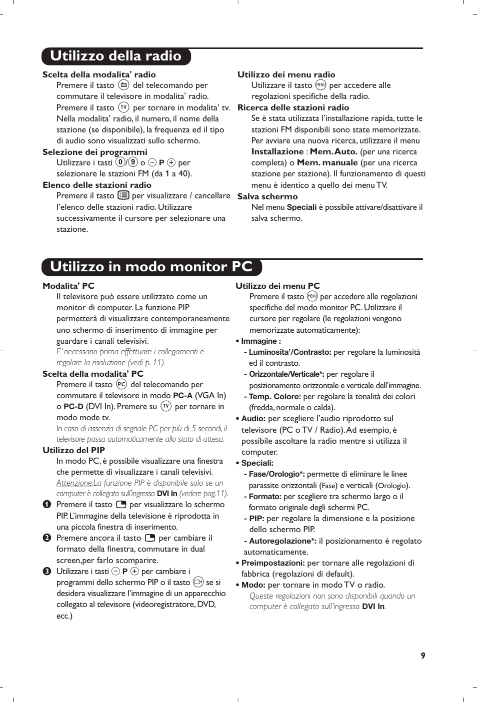 Utilizzo della radio utilizzo in modo monitor pc | Philips Matchline Téléviseur User Manual | Page 57 / 216