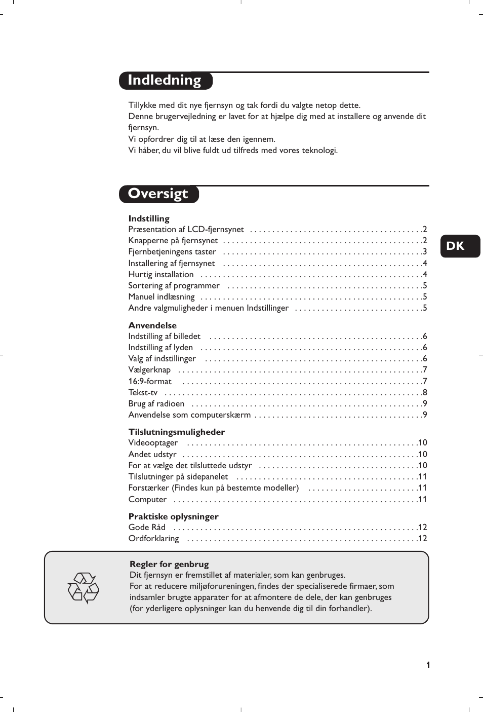 Indledning oversigt | Philips Matchline Téléviseur User Manual | Page 61 / 216